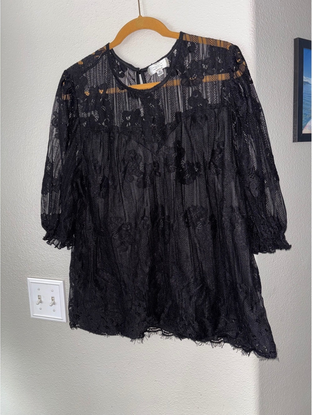 Shannon Ford New York Black Floral Lace Sheer Layering Blouse Plus Size 3X